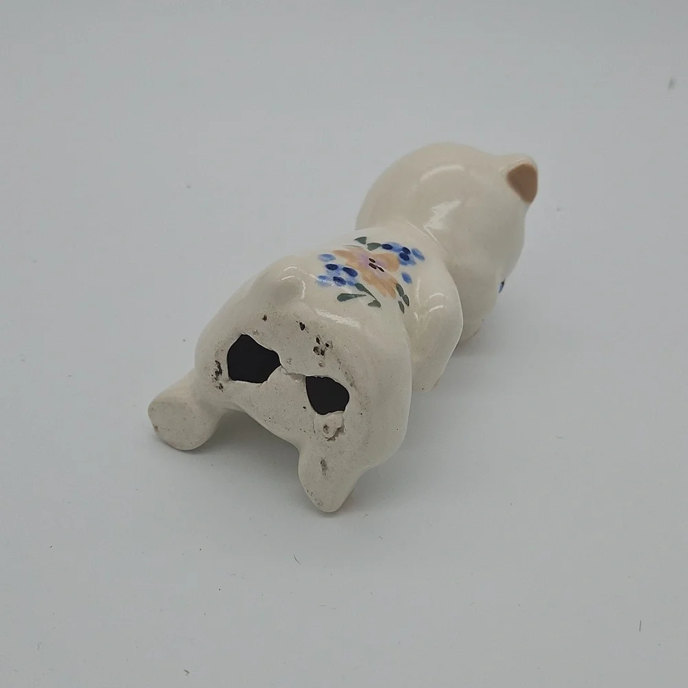 Vintage Floral Ceramic Pig Figurine - Cream, Blue, Pink